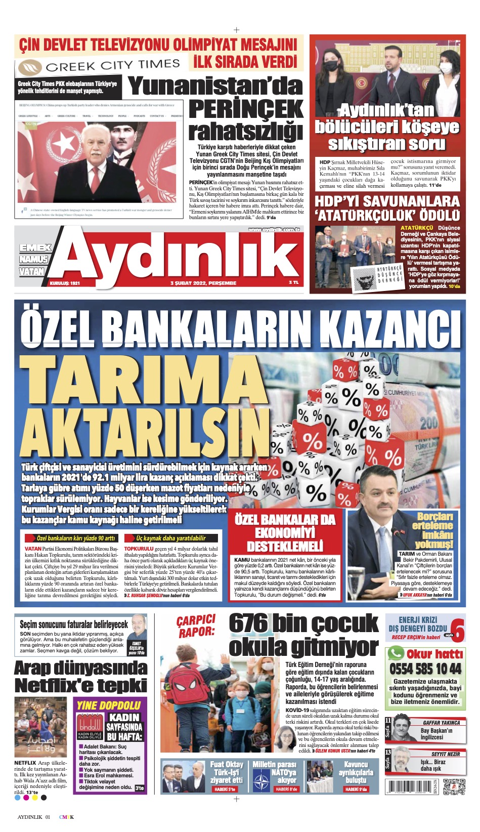Aydınlık Gazetesi 03 Şubat 2022