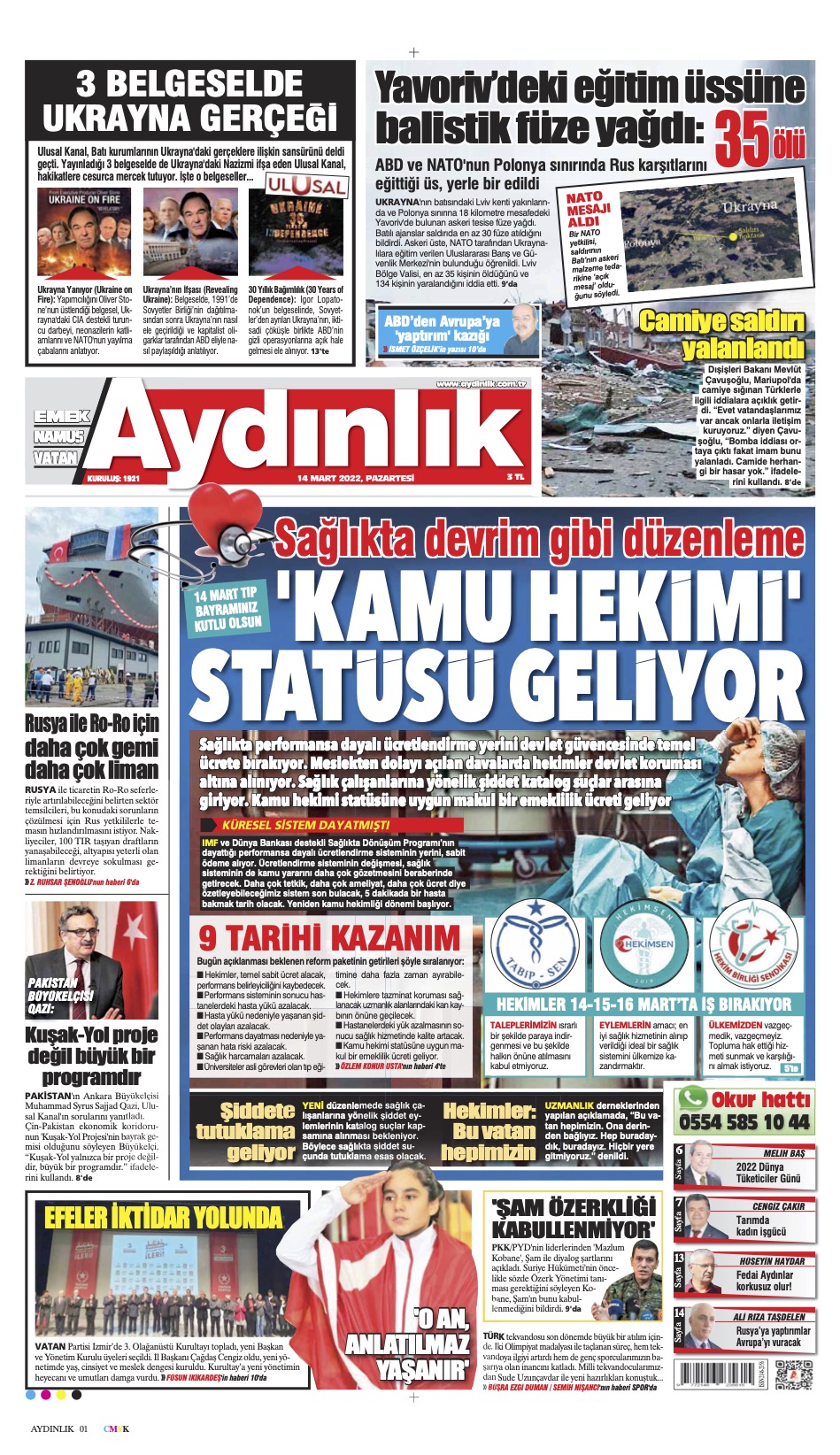 Aydinlik Gazetesi 14 Mart 2022 E-Gazete